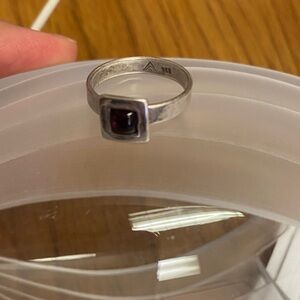 Silpada dainty ring -Silver Ring - Garnet - has patina. Size 7